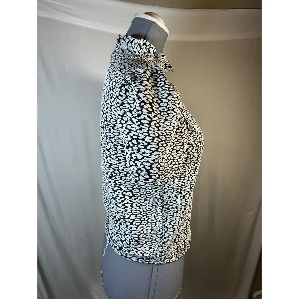 💰Zara M High Neck Leopard Animal print blouse shirt mob wife stretch puff sleeve